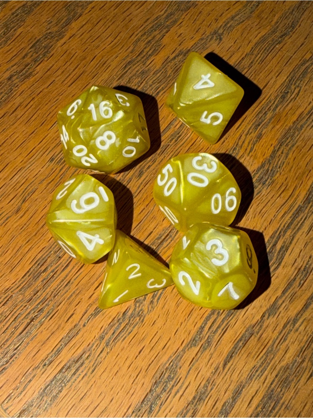 Polyhedral RPG Dice Set - Yellow with White Numbers